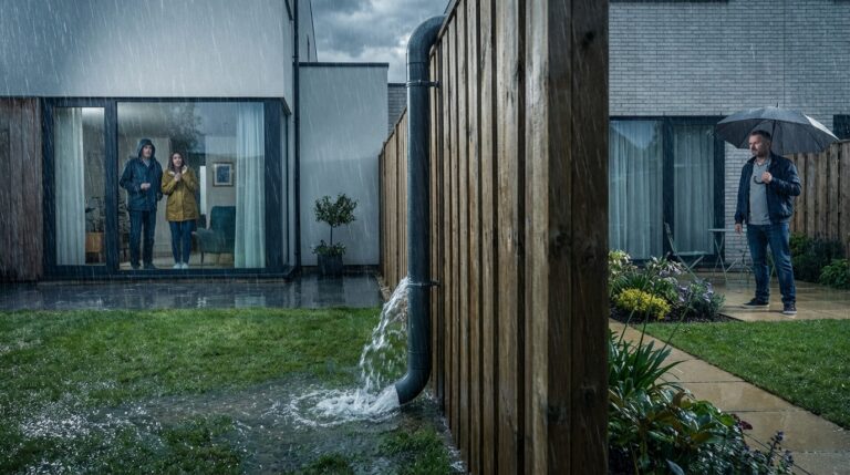 Odległość rynny od granicy działki 2025 – przepisy, kary i praktyczne rozwiązania