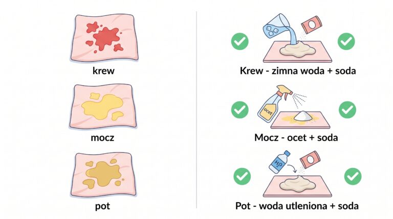 metody usuwania plam materac tabela