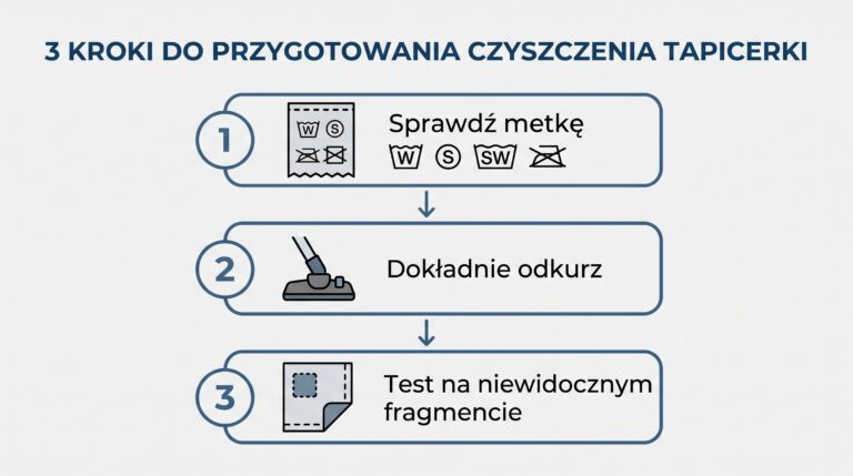 trzy kroki przygotowania tapicerki infografika