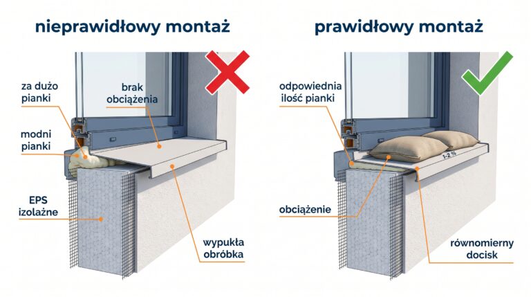 bledy montazu parapetu pianka obciazenie